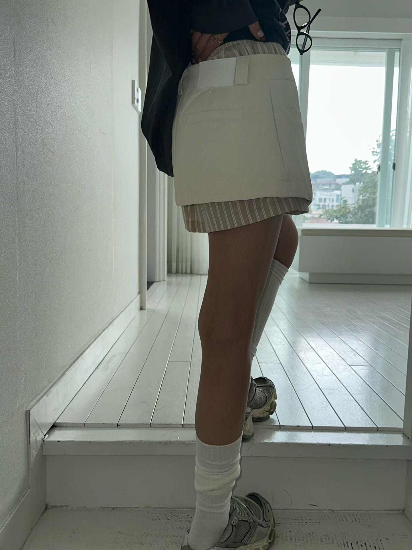 條紋短褲+磨砂屁簾SET